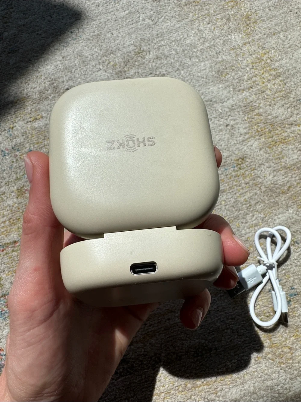 Shokz Beige Wireless Bone Conduction Headset with Charging Case